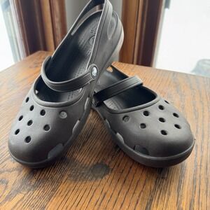 Crocs Mary Jane Flats Women's Size 10 Black Comfort Clogs Slip On